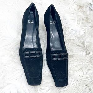 90s Vintage Stuart Weitzman Black Suede Perforated Loafers 8.5 Narrow